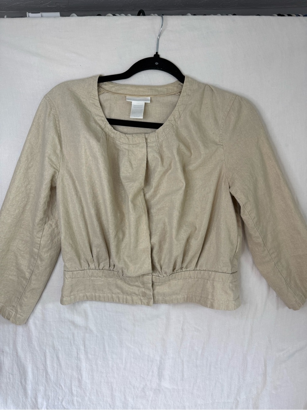 Worthington Light Beige Metallic linen cotton Cropped Jacket - Round Neck Size M